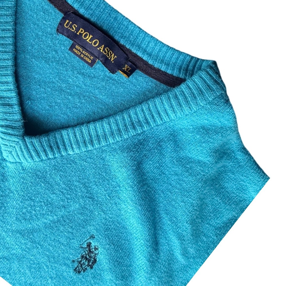US Polo‎ Assn Mens V-Neck Sweater Turquoise Blue XL SG5070CB6 Long Sleeve Knit